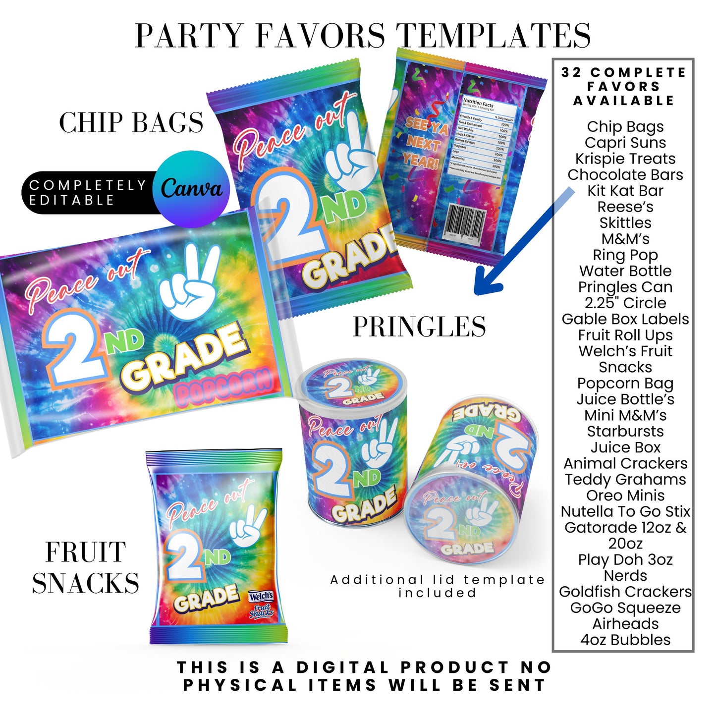 End of School Year Tie Dye Treat Wrapper Canva Templates Bundle