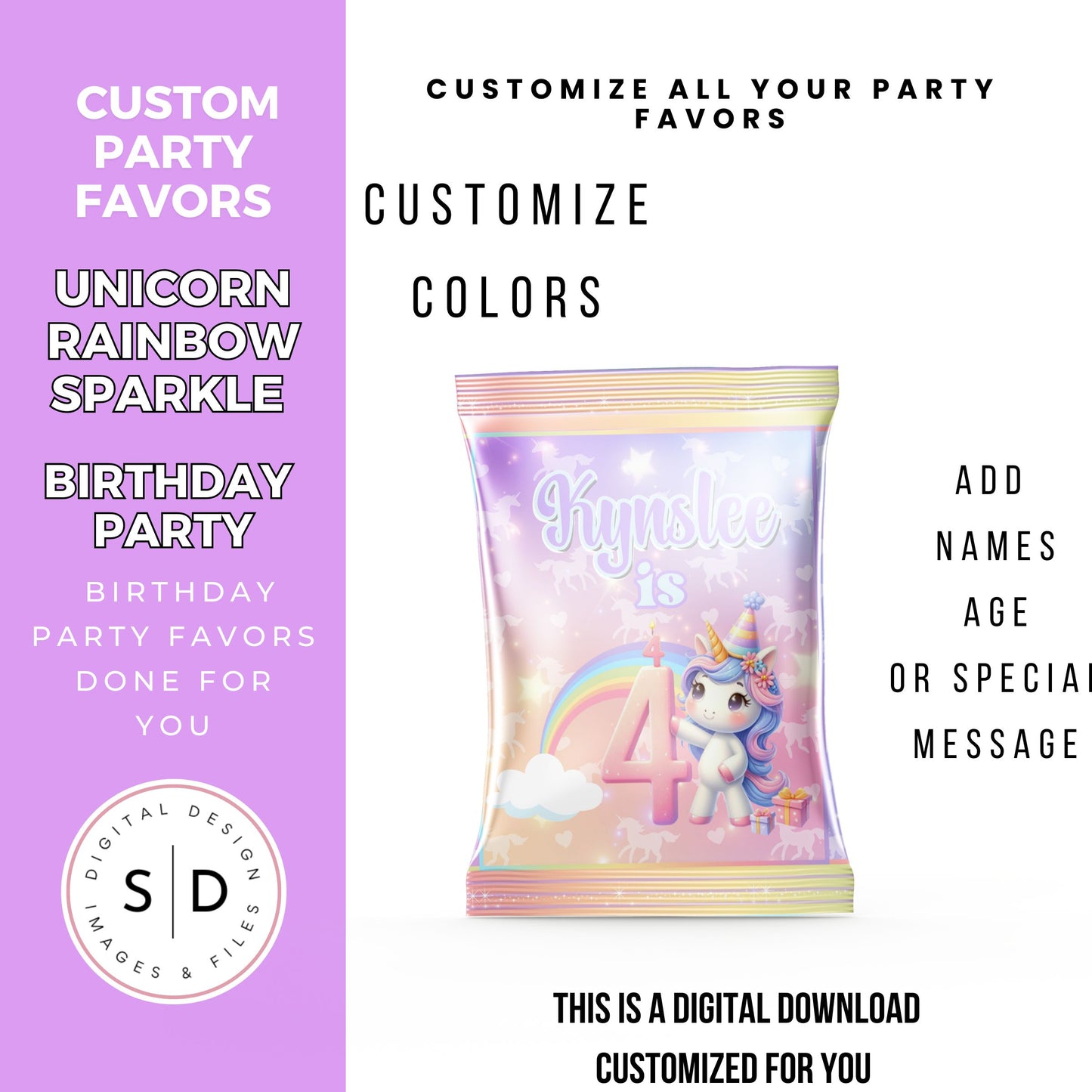 Unicorn Rainbow Sparkle Party Favors DFY