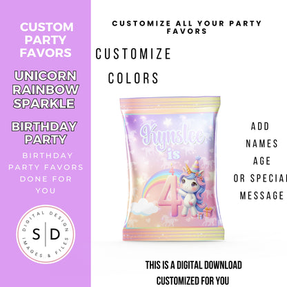 Unicorn Rainbow Sparkle Party Favors DFY