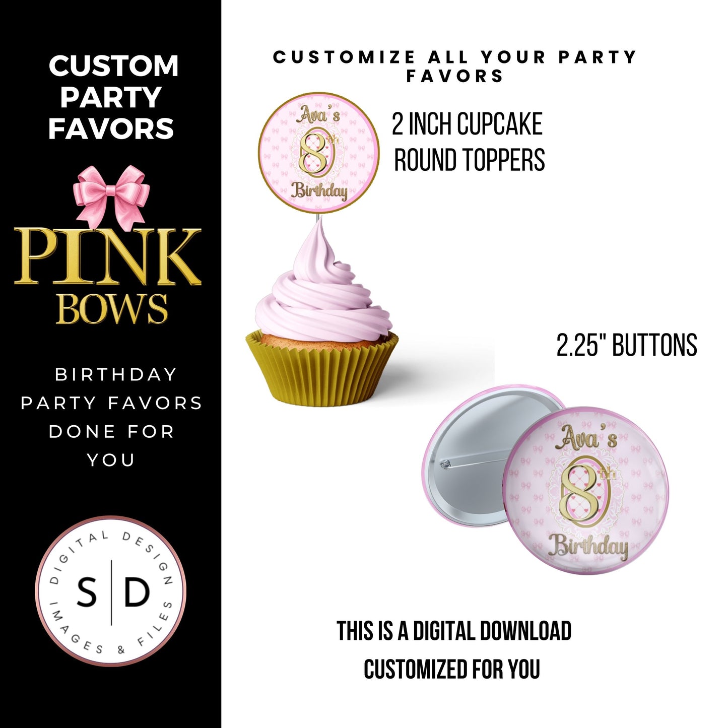 Pink Bow Party Printable Favor Designs DFY