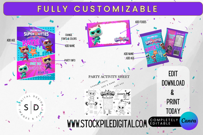 Super Kitties Birthday Complete Party Templates Bundle