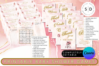 Blush Pink Baby Girl Watercolor Baby Shower Bundle
