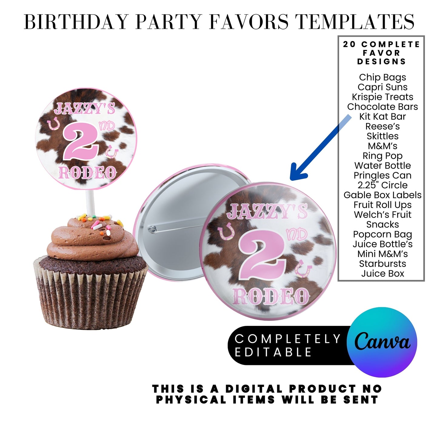 Pink Rodeo Birthday Party Favor Templates Bundle