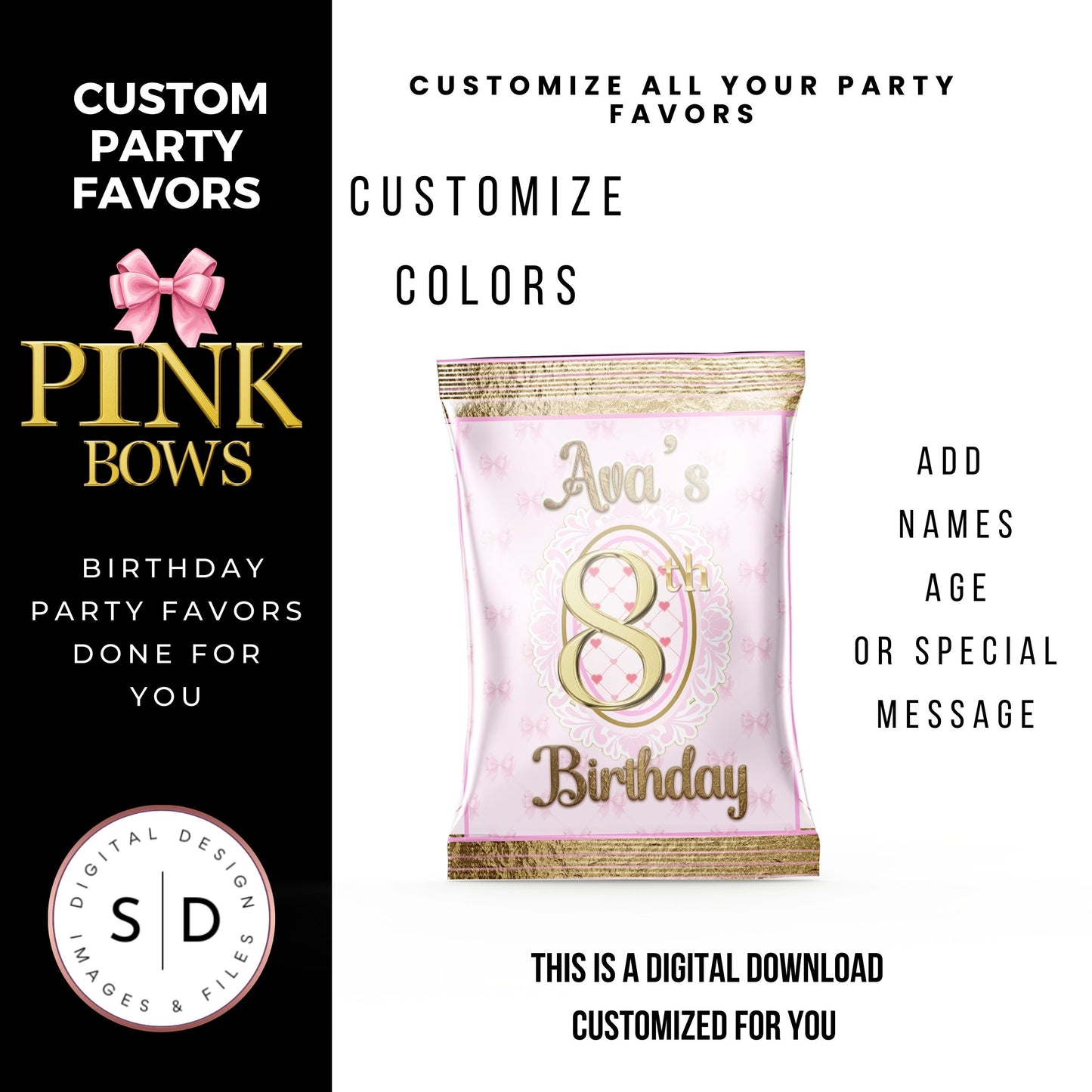 Pink Bow Party Printable Favor Designs DFY