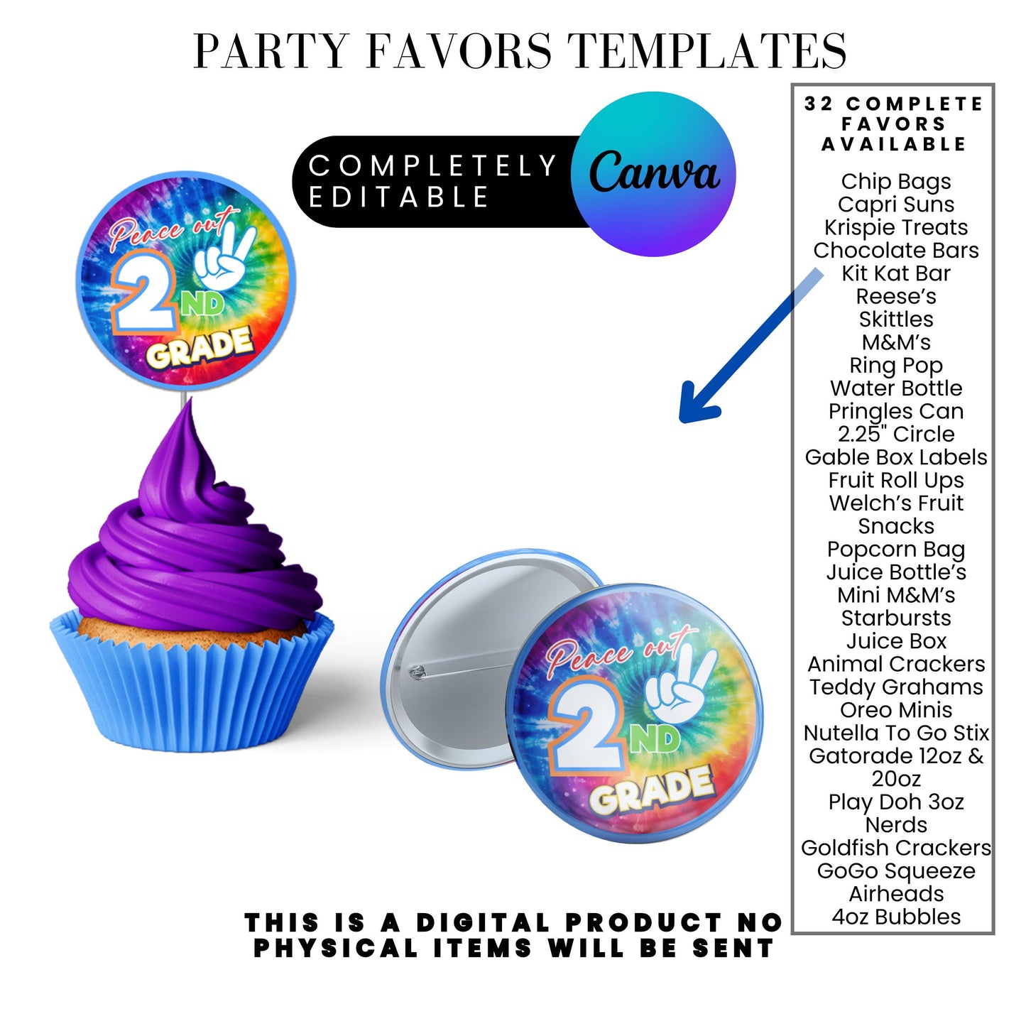 End of School Year Tie Dye Treat Wrapper Canva Templates Bundle