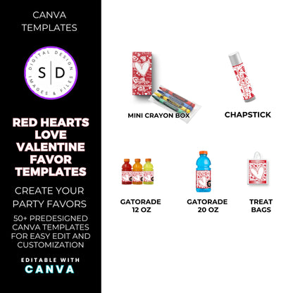 Hearts Valentines Party Favors Templates Bundle