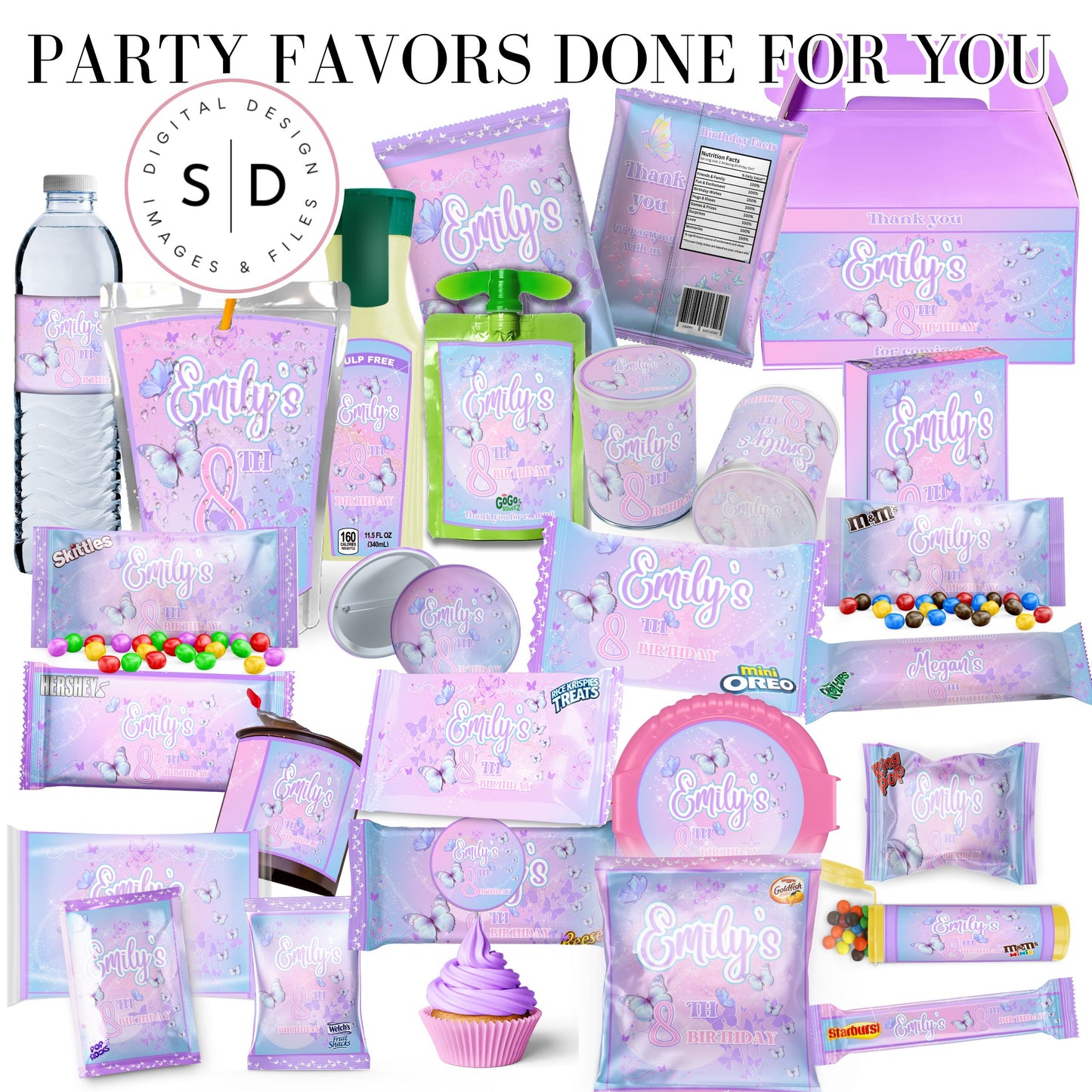 Butterfly Sparkle Lavender Birthday Party Favors DFY