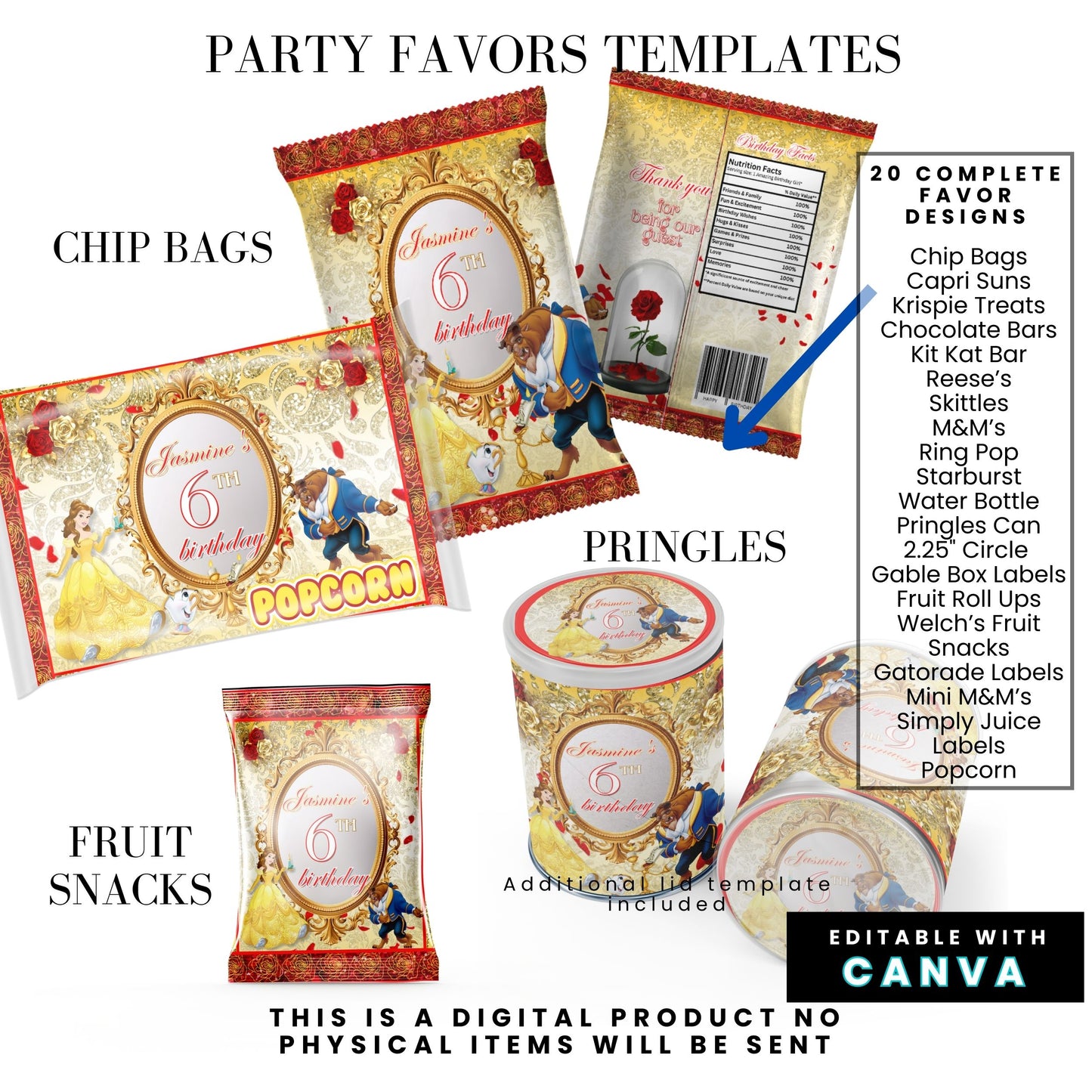 Be Our Guest Belle Party Favor Templates Bundle