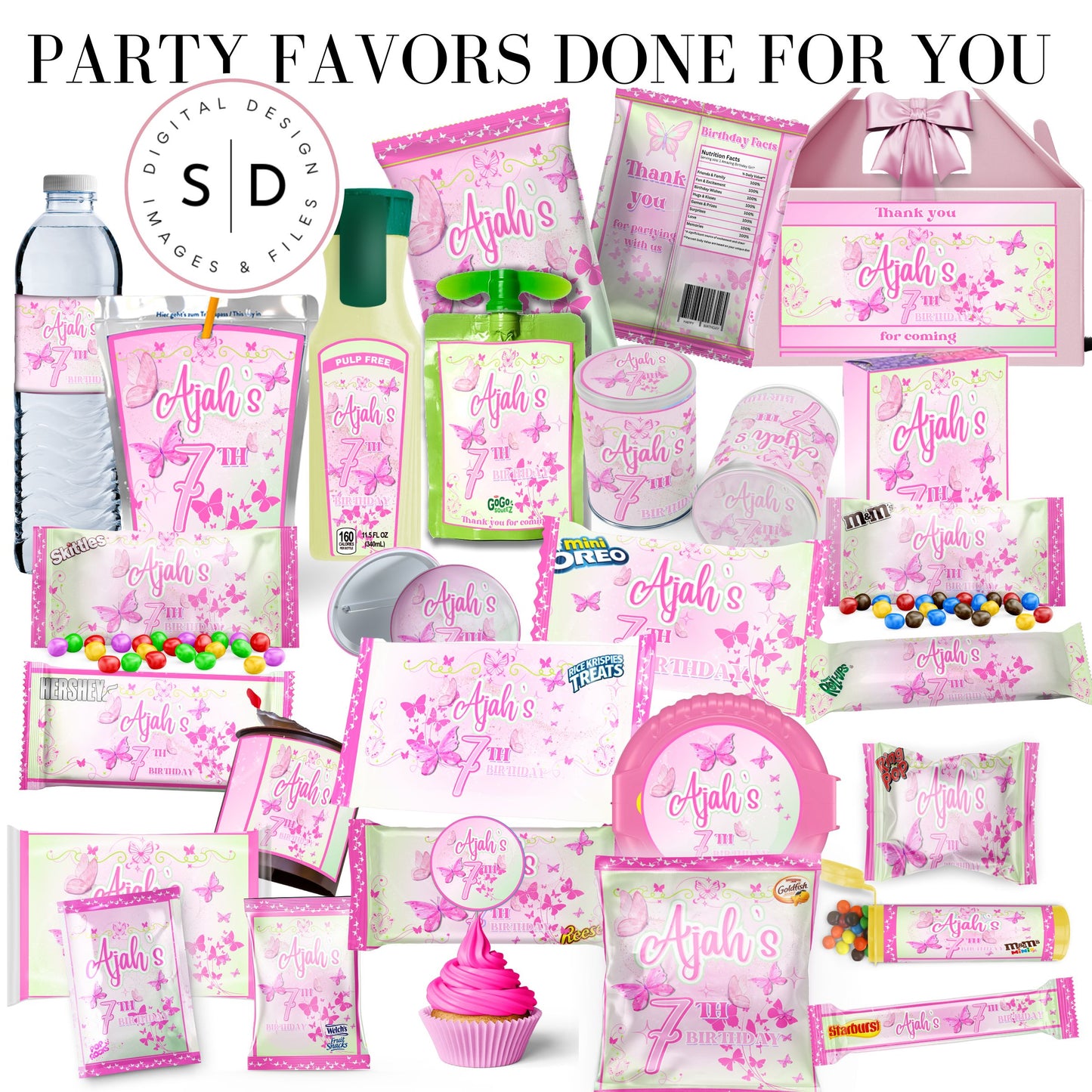 Butterfly Sparkle Pink Birthday Party Favors DFY