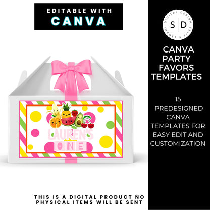 Dancing Fruit Pink Party Favor Templates Bundle