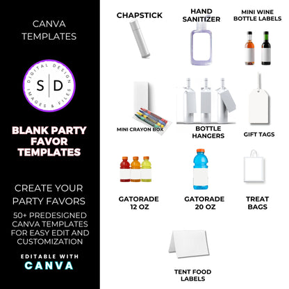 Canva Template Party Favors Bundle - Create Your Unique Event Favors!