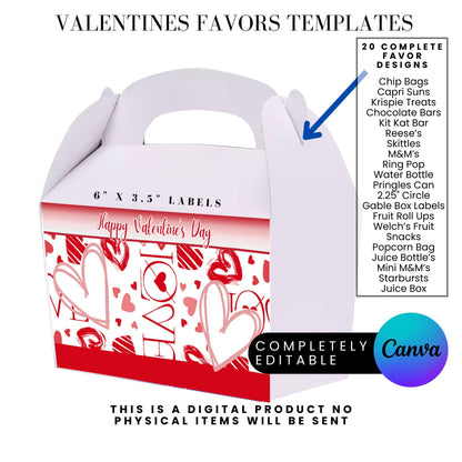 Hearts Valentines Party Favors Templates Bundle