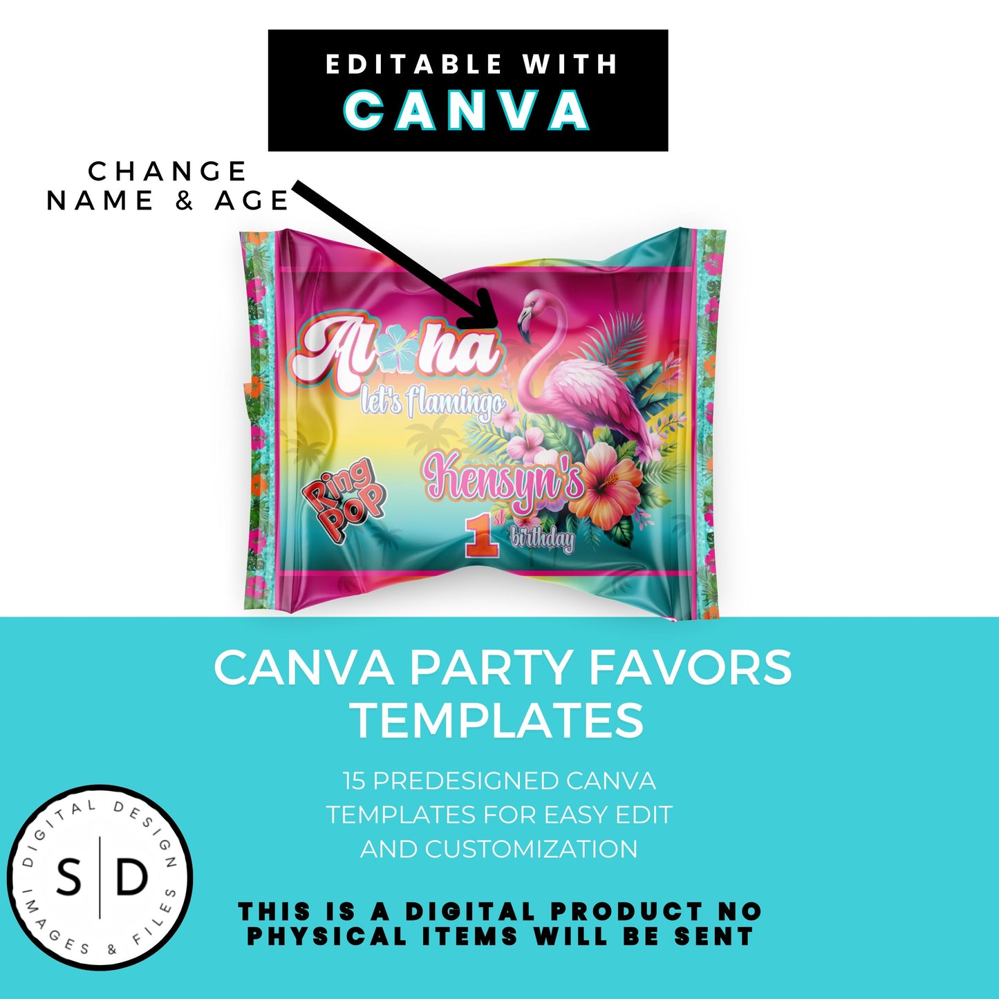 Aloha Let's Flamingo Birthday Party Favor Templates Bundle