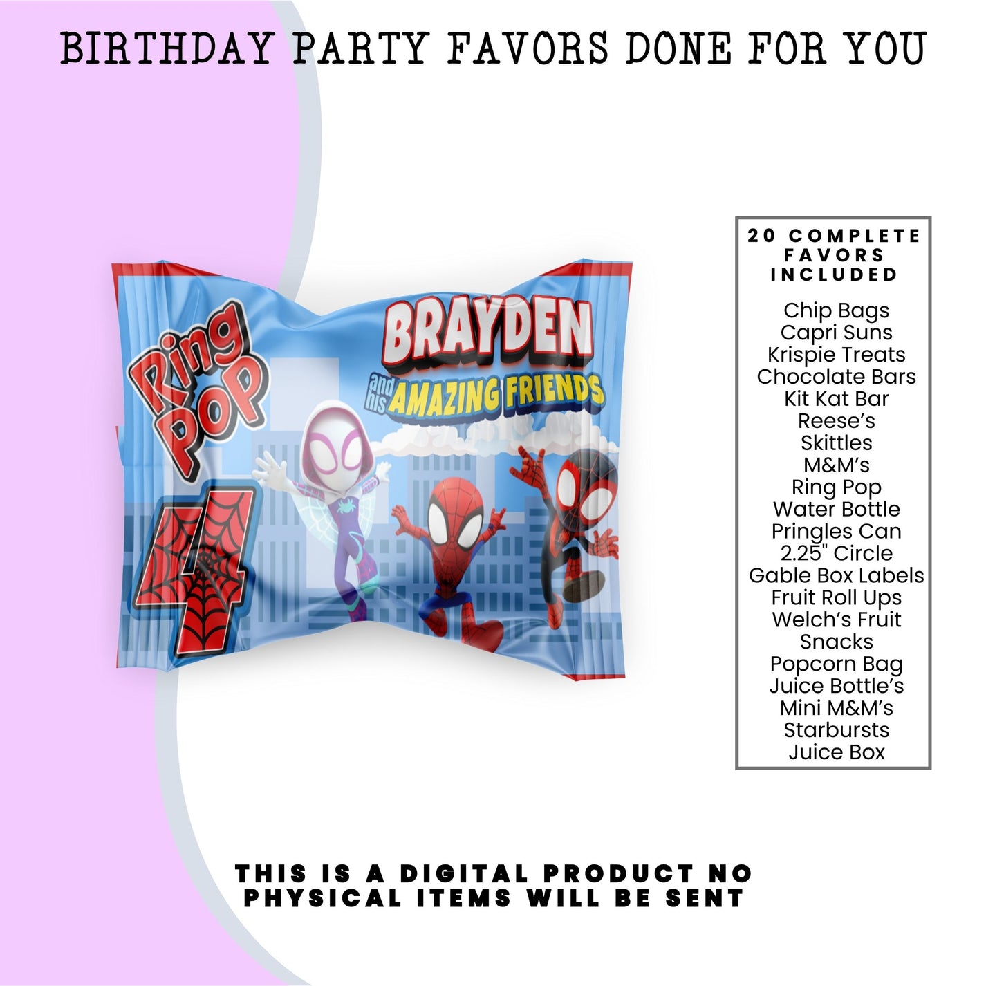 Spidey & Friends Birthday Party Favors DFY Stockpile Digital