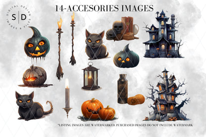 Black Witch Clip Art Bundle (32 Images)