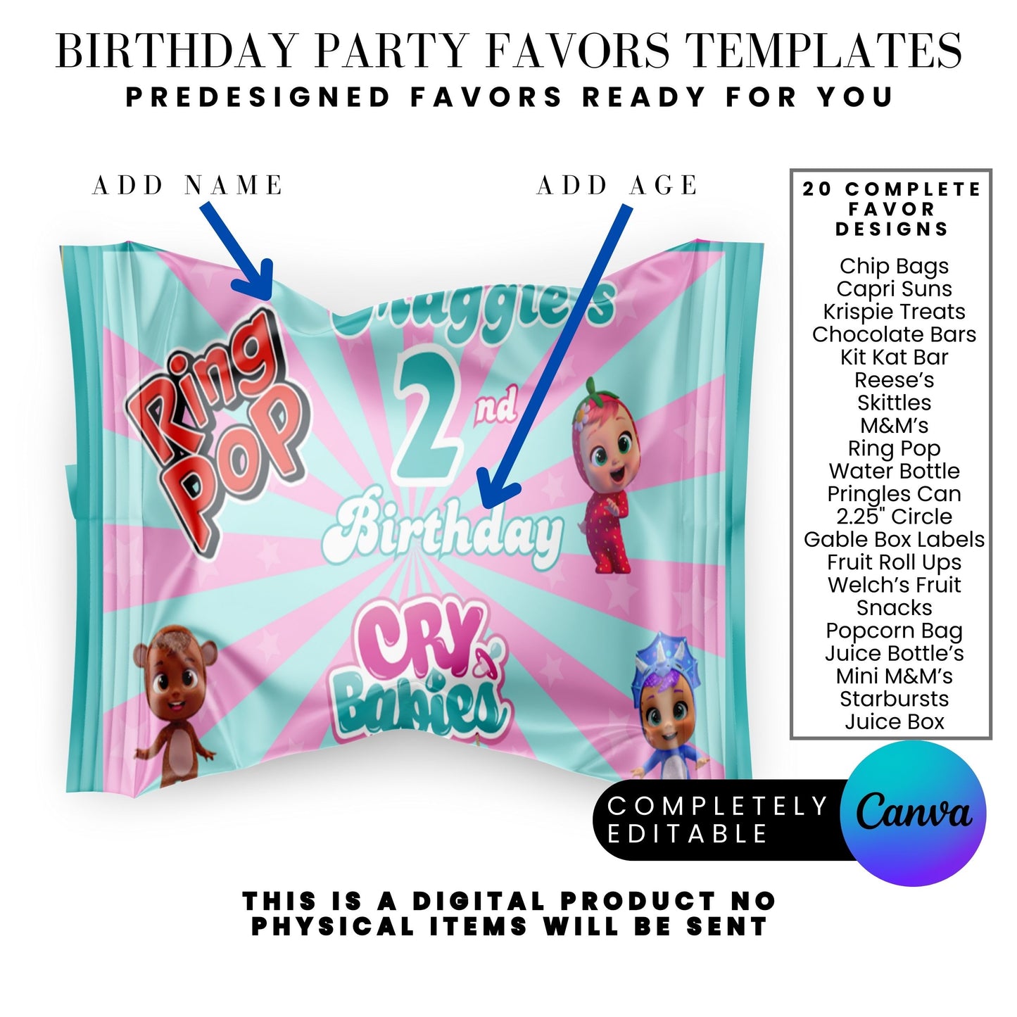 Cry Babies Magic Tears Birthday Party Favors Templates Bundle