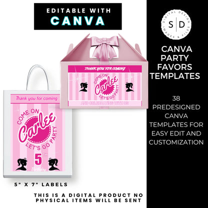 Come On Barbie Birthday Party Favor Templates