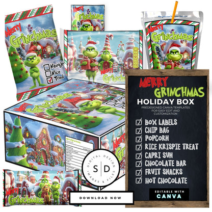 Merry Grinchmas Eve Gift Box Labels