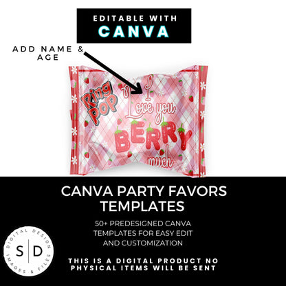 I Love You Berry Much Party Favor Canva Template Bundle