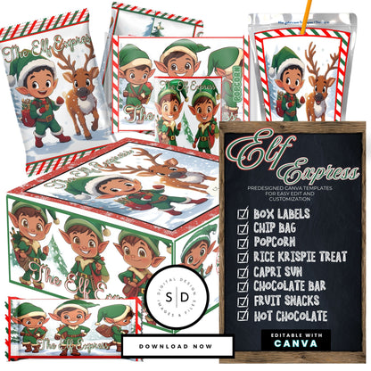 Elf Express Christmas Eve Gift Box Canva Template Bundle