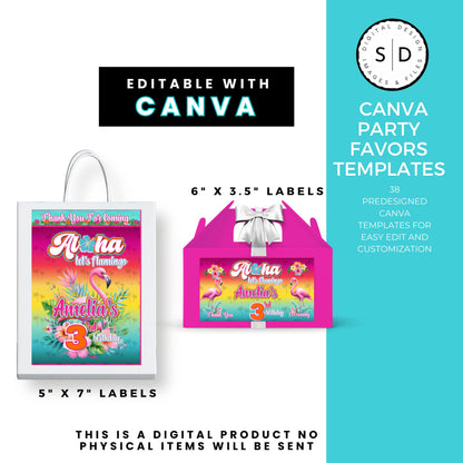 Aloha Let's Flamingo Birthday Party Favor Templates Bundle