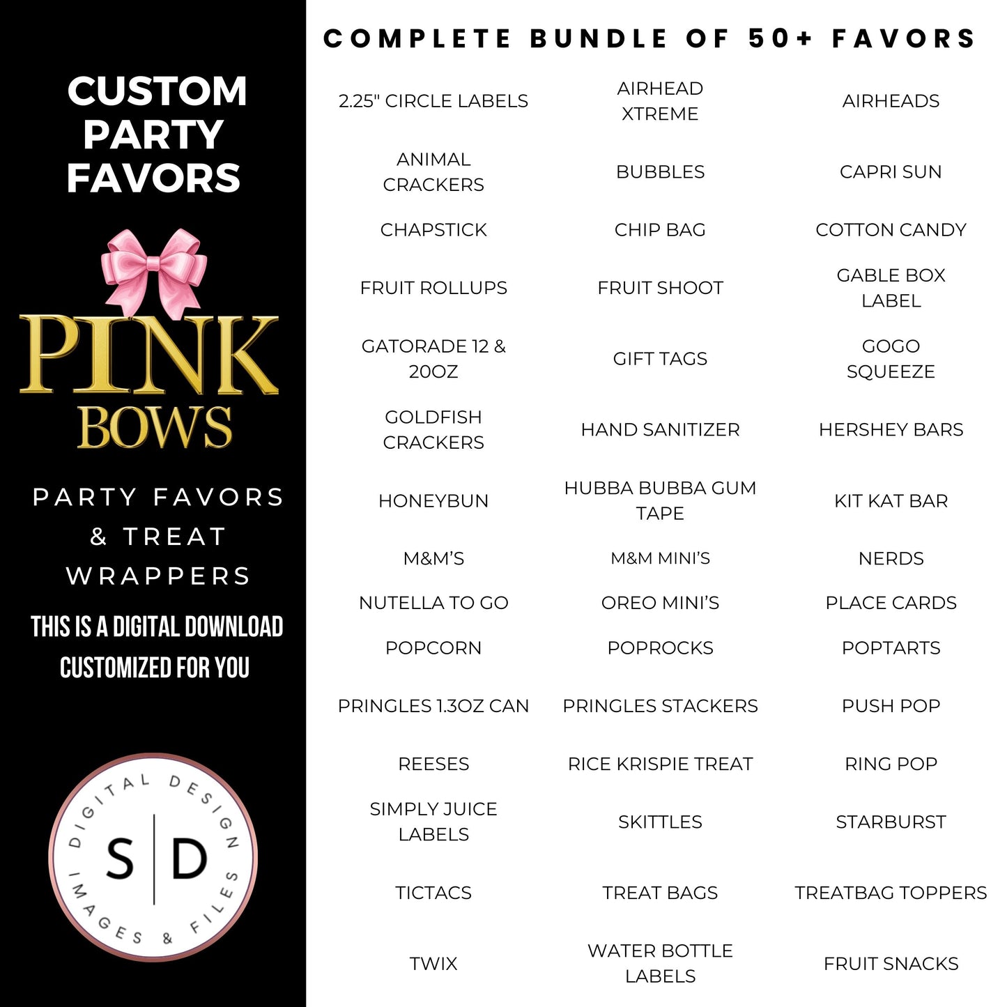 Pink Bow Party Printable Favor Designs DFY
