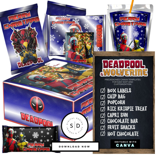 Deadpool & Wolverine Christmas Eve Gift Box Canva Templates