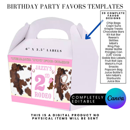 Pink Rodeo Birthday Party Favor Templates Bundle