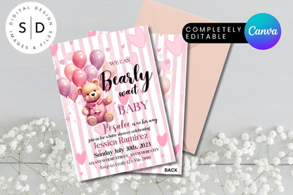 Can Bearly Wait Baby Girl Baby Shower invitation