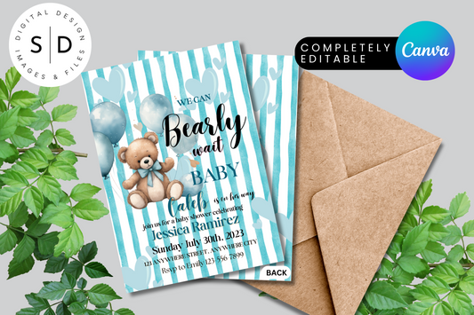 Can Bearly Wait Baby Boy Baby Shower invitation