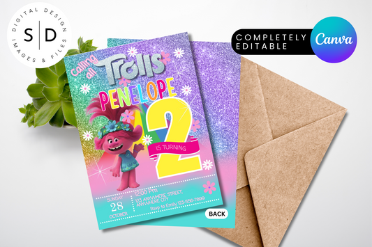 Calling All Trolls Birthday Party Invitation