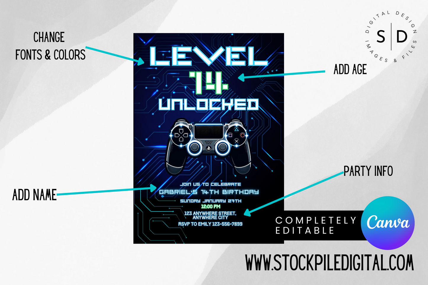 Level Unlocked Video Gamer Birthday Invitation