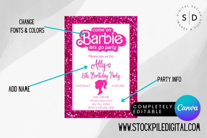 Come On Barbie Let's Go Party Invitation