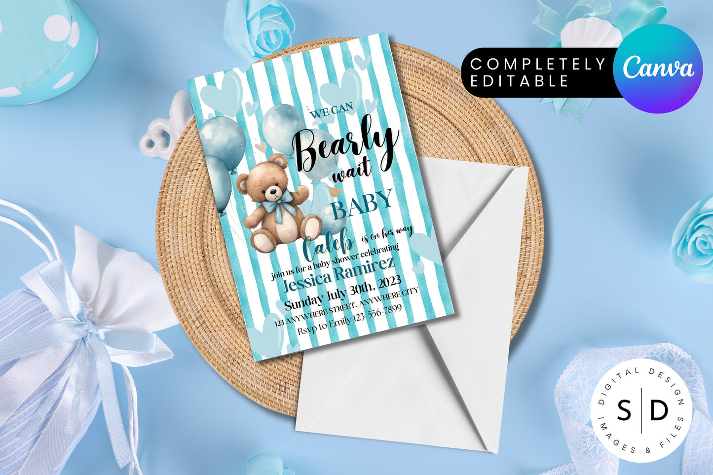 Can Bearly Wait Baby Boy Baby Shower invitation