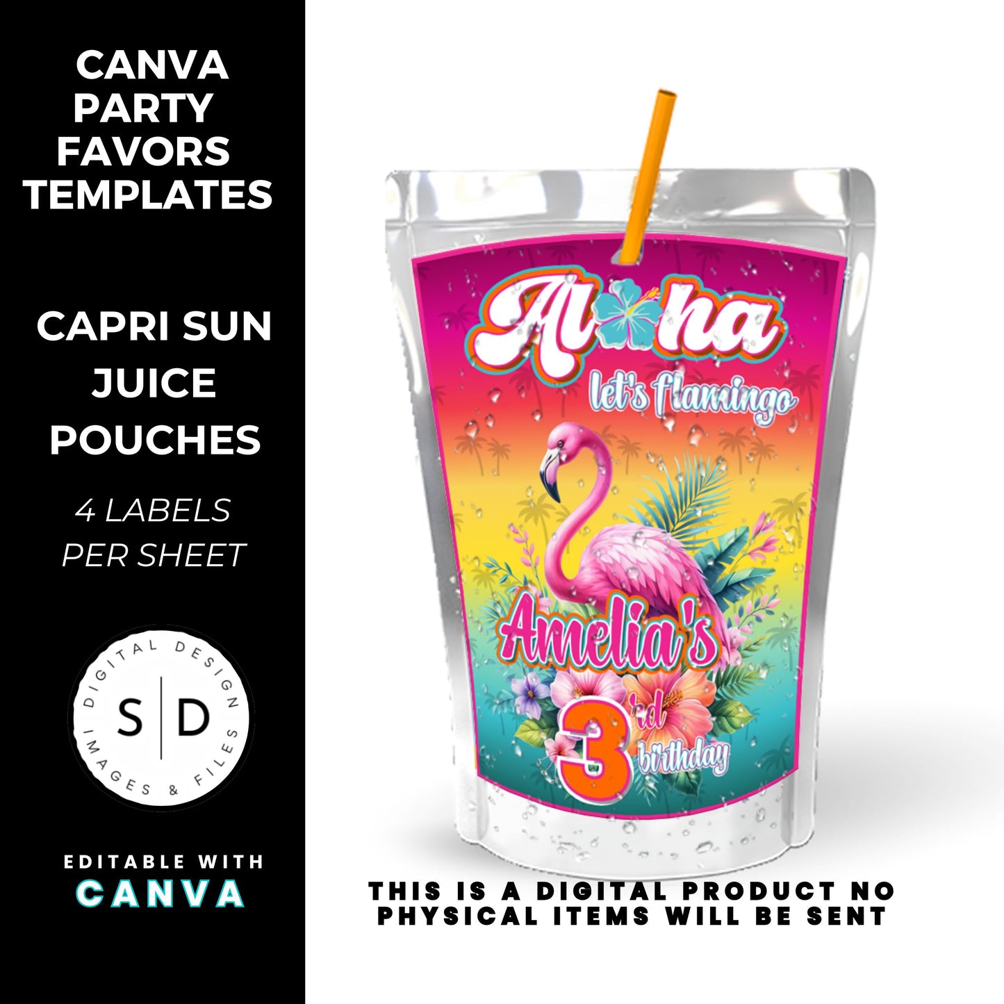 Aloha Let's Flamingo Birthday Party Favor Templates Bundle