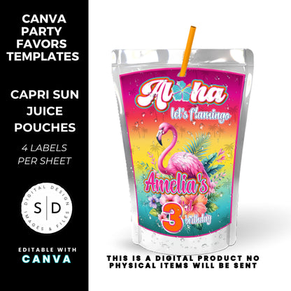 Aloha Let's Flamingo Birthday Party Favor Templates Bundle