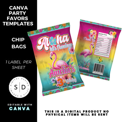 Aloha Let's Flamingo Birthday Party Favor Templates Bundle