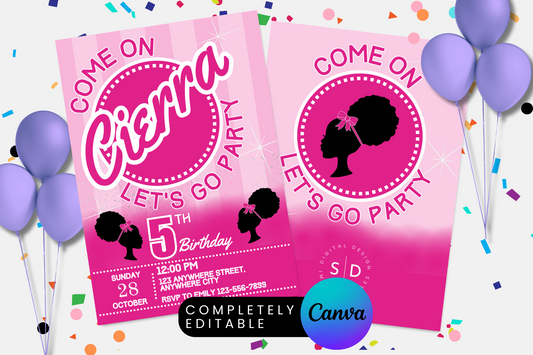Come on Afro Barbie Party Invitation