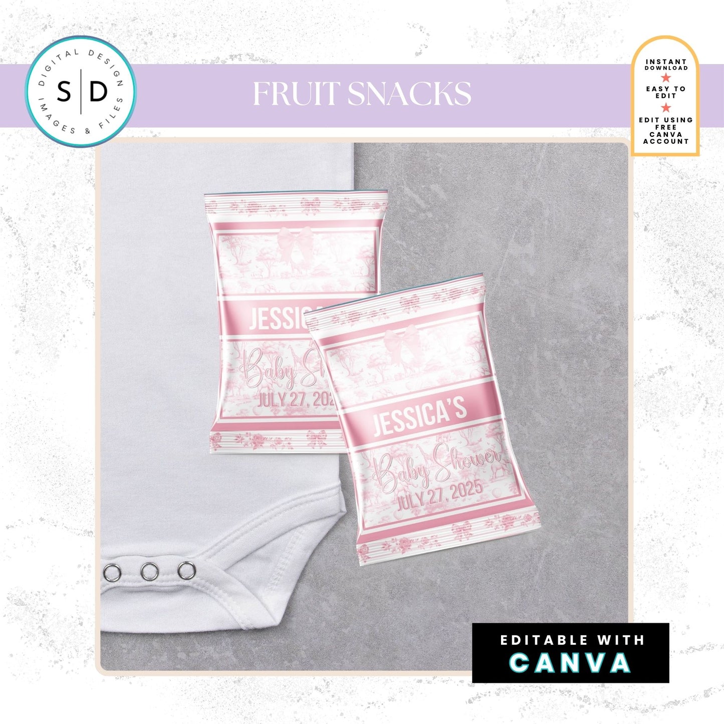 🌸 Safari Toile de Jouy Baby Shower Bundle – Editable Canva Templates 🌸