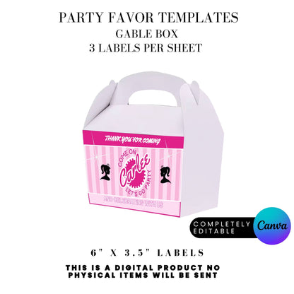 Come On Barbie Birthday Party Favor Templates