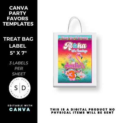 Aloha Let's Flamingo Birthday Party Favor Templates Bundle