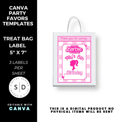 Let's Go Party Retro Barbie Birthday Party Favor Templates