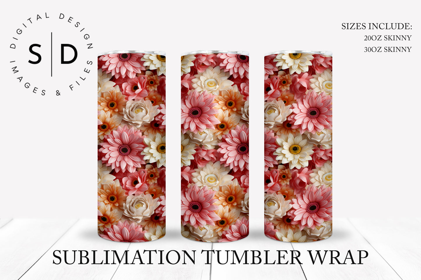 3d Floral Bundle 24 Seamless Tumbler Wrap Designs