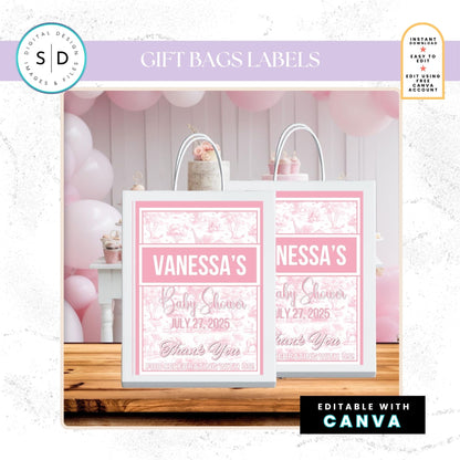 🌸 Safari Toile de Jouy Baby Shower Bundle – Editable Canva Templates 🌸