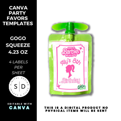 Let's Go Party Retro Barbie Birthday Party Favor Templates