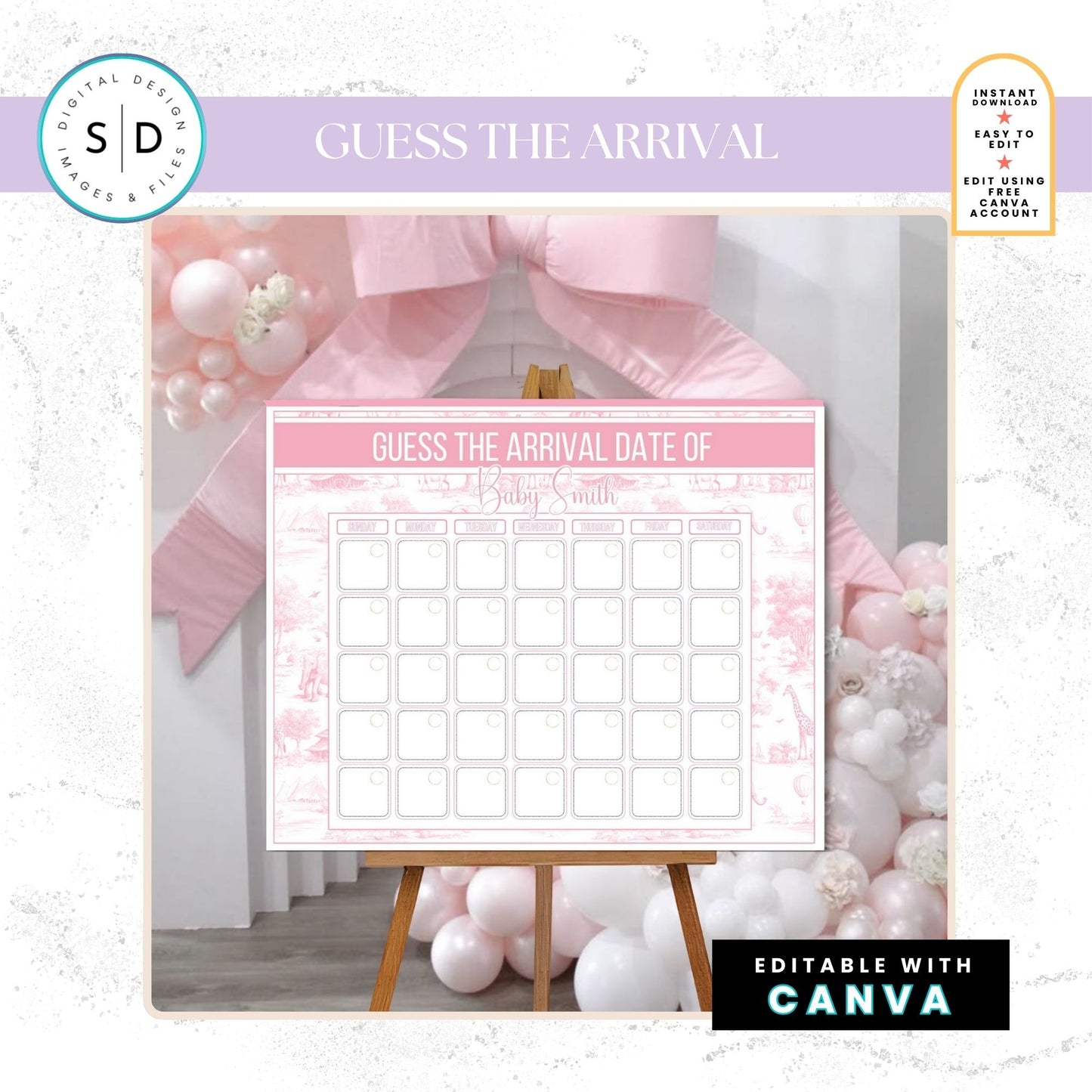 🌸 Safari Toile de Jouy Baby Shower Bundle – Editable Canva Templates 🌸