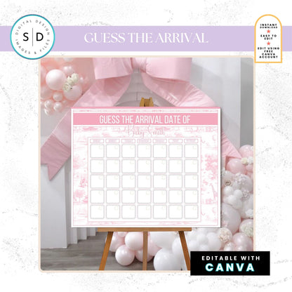 🌸 Safari Toile de Jouy Baby Shower Bundle – Editable Canva Templates 🌸