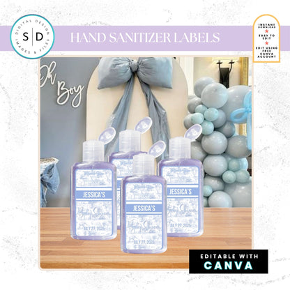🦁 Safari Toile de Jouy Baby Shower Bundle – Dusty Blue Edition