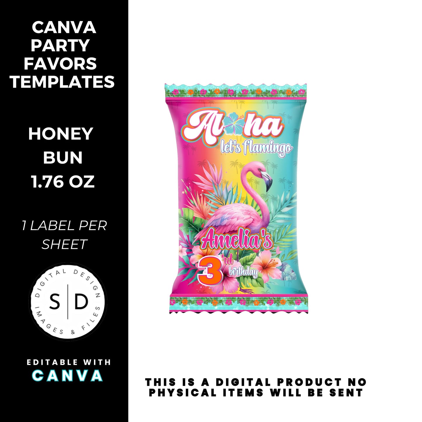 Aloha Let's Flamingo Birthday Party Favor Templates Bundle