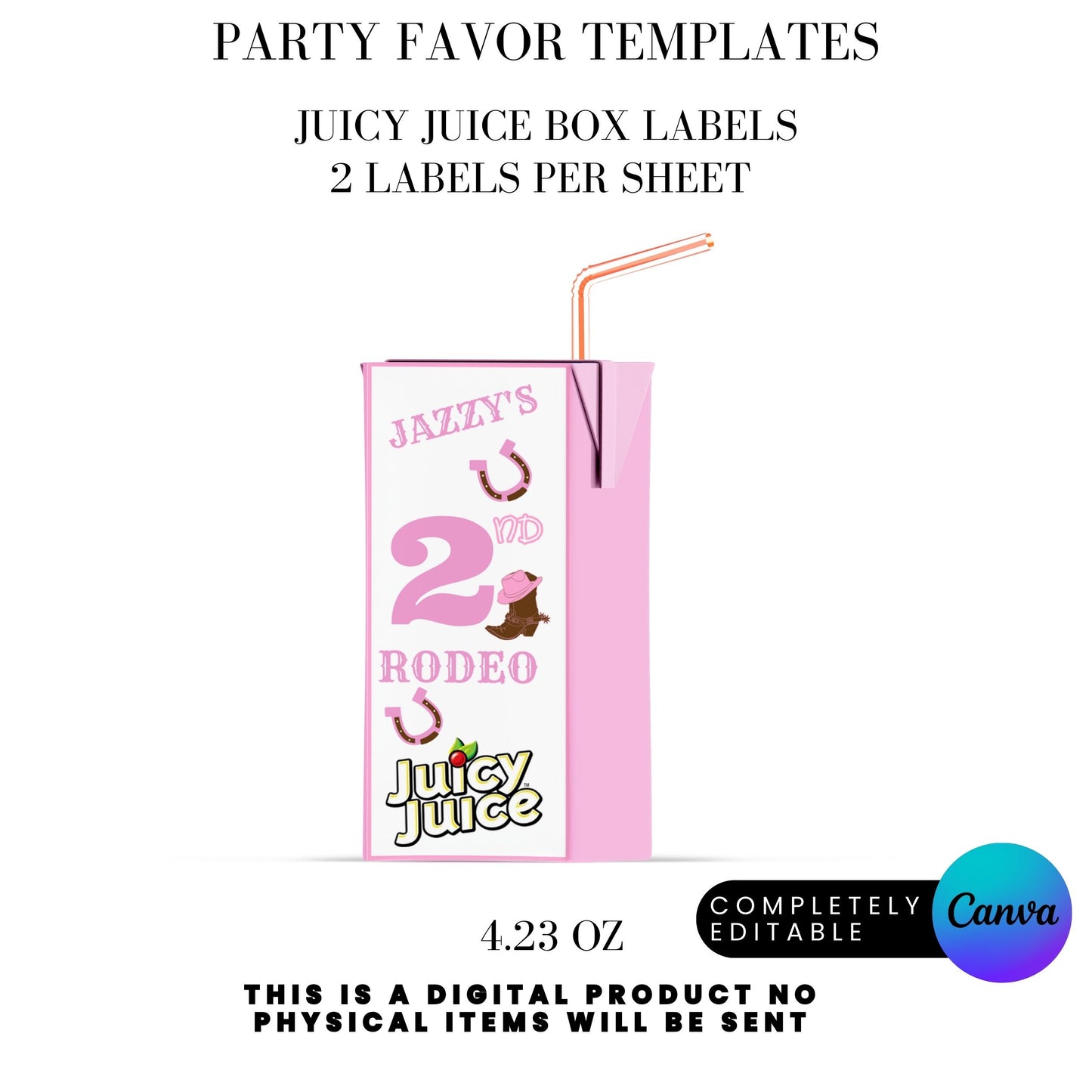 Pink Rodeo Birthday Party Favor Templates Bundle